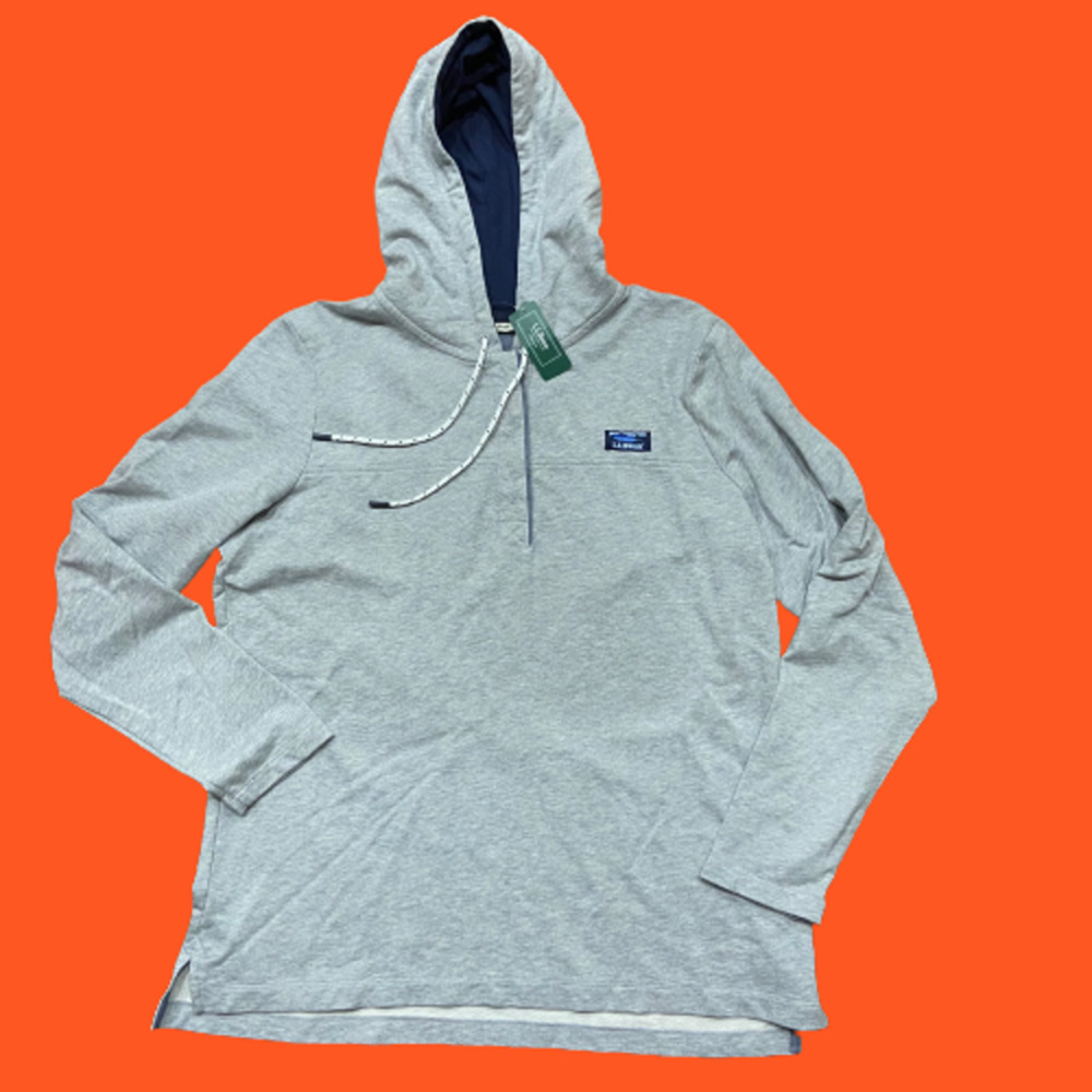 L.L. Bean 1/4 Button Pullover Hoodie NWT Gray Men's Size XL
